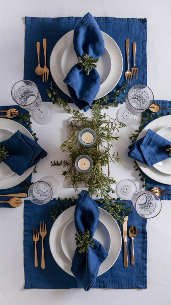 simple elegant christmas table setting sapphire blue