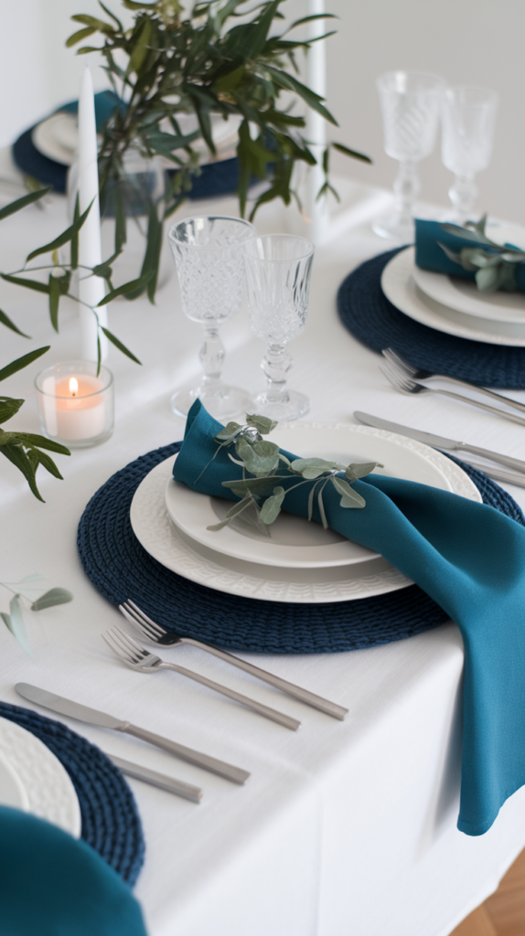 simple elegant christmas table setting sapphire blue