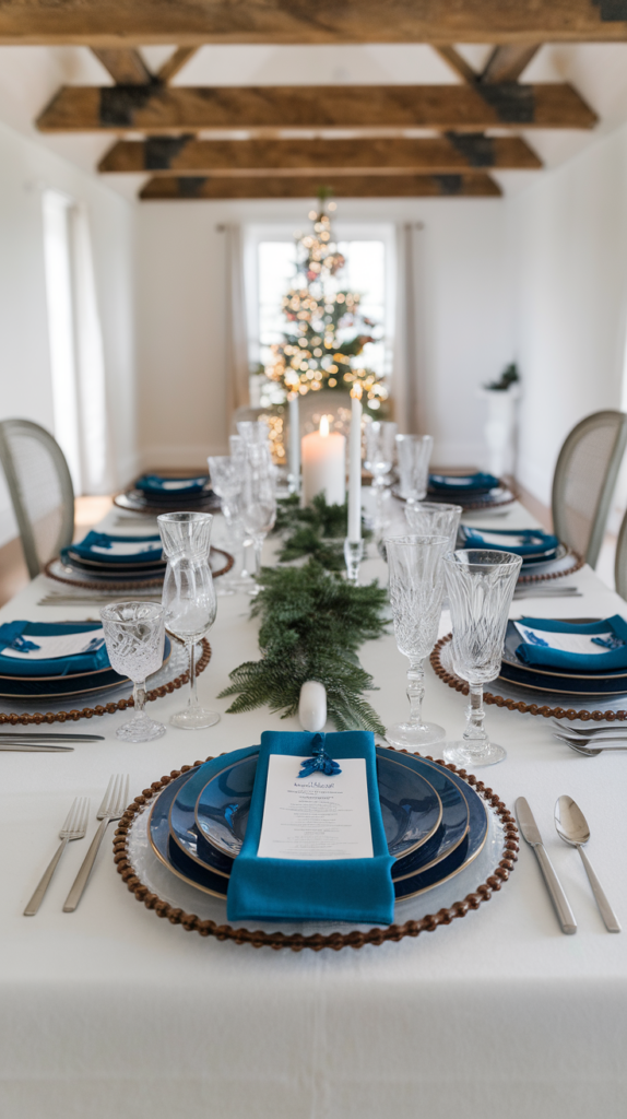 simple elegant christmas table setting sapphire blue