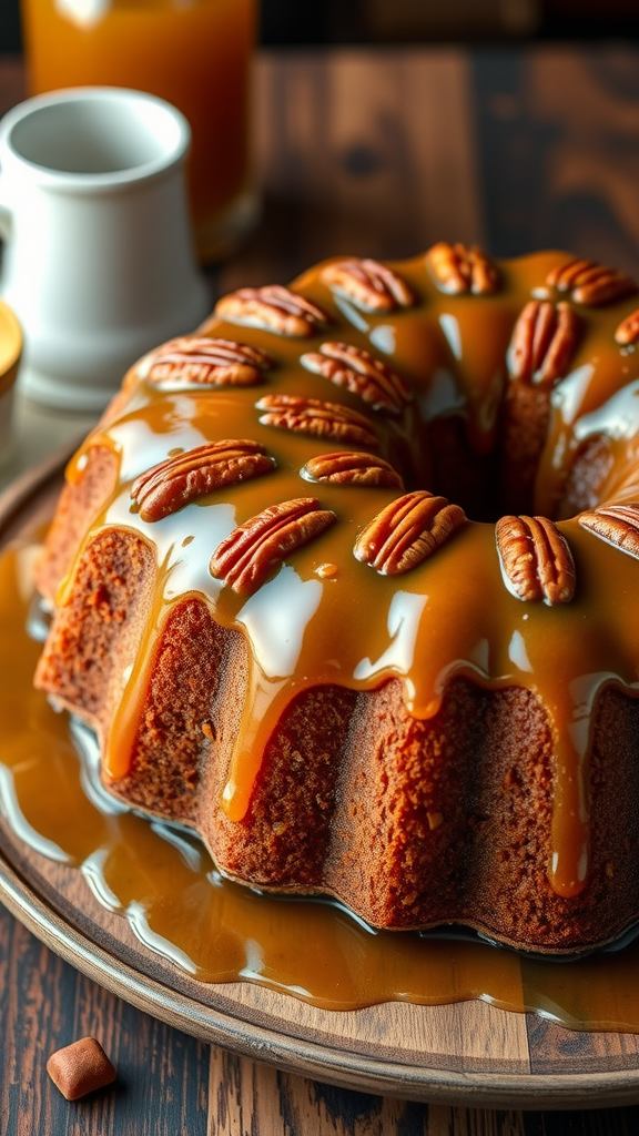 Boozy rum cake with pecans and caramel glaze