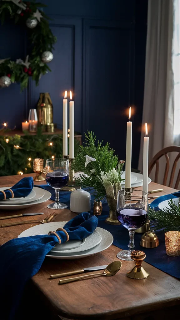 navy blue christmas table settings
