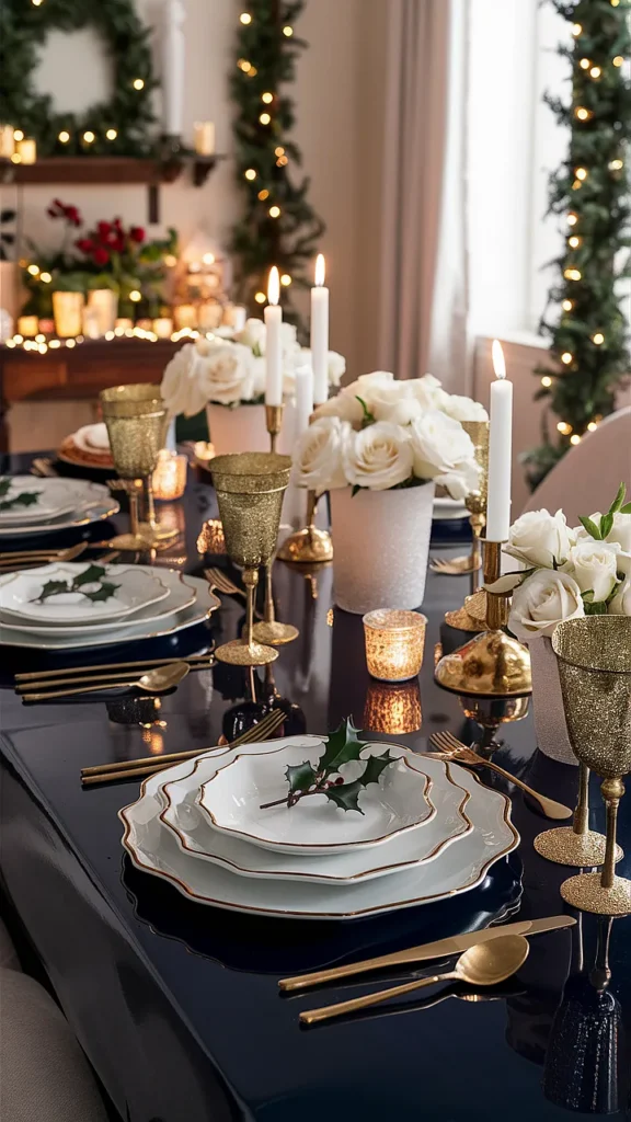 navy blue christmas table settings