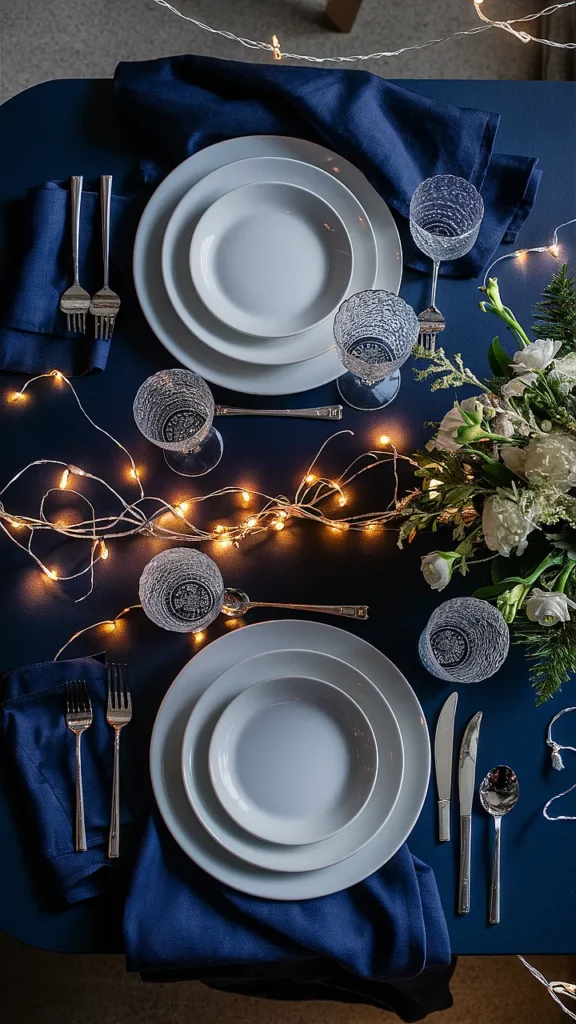 navy blue christmas table settings