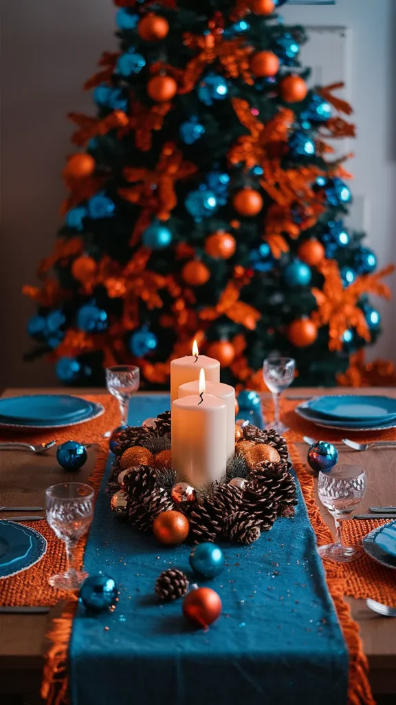 orange and blue christmas table
