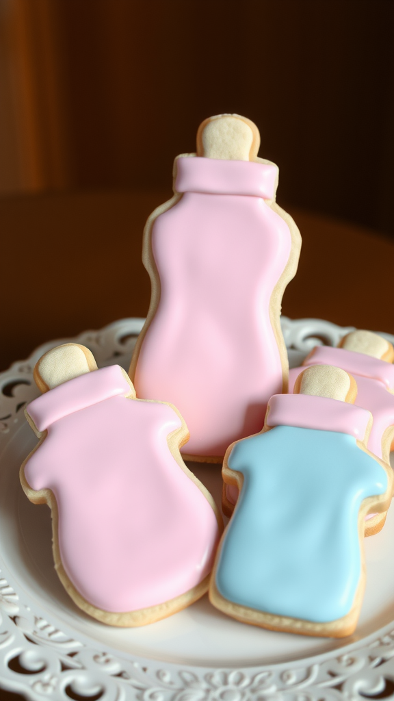 15 Adorable Valentine Baby Shower Sugar Cookies Decorated baby bottle cookies in pink and blue colors