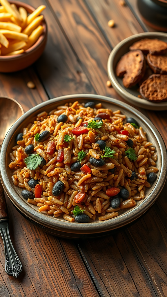 A hearty bowl of Hoppin' John with black-eyed peas, rice, and herbs. New Year’s Day Recipes