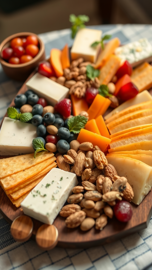 25 Must-Have Items for the Perfect Nesting Party A beautifully arranged snack platter with various cheeses, nuts, and fruits.