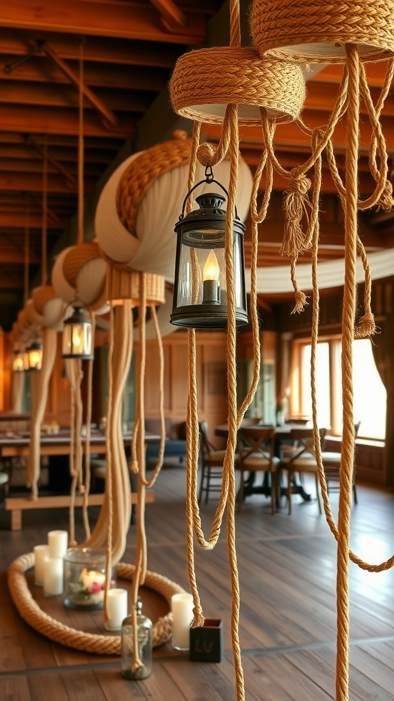 25 Rustic Cowboy Wedding Ideas to Tie the Knot with Style Decorative hanging ropes and lanterns in a rustic setting