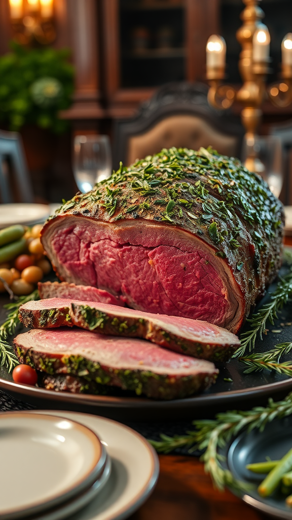 Herb-Crusted Prime Rib on a serving platter