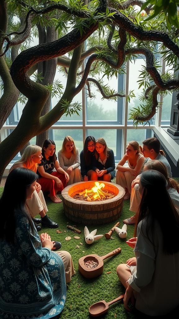 25 Creative Nesting Party Ideas for a Cozy Gathering A group of people sitting in a circle around a fire pit, sharing stories and enjoying a cozy atmosphere. Nesting Party Ideas