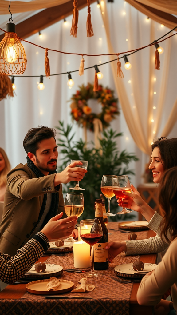 Group of friends toasting at a boho 50th birthday party
