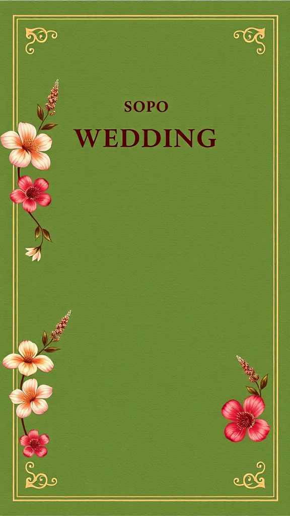 Olive green wedding program with floral accents