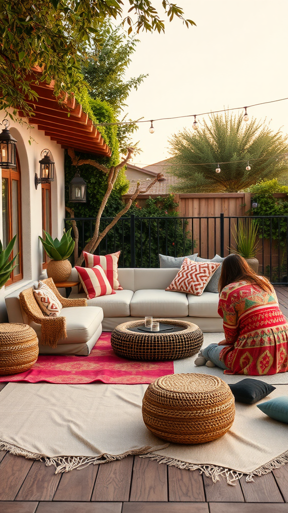 25 Creative Nesting Party Ideas for a Cozy Gathering Cozy outdoor seating area with a sofa, cushions, and plants.