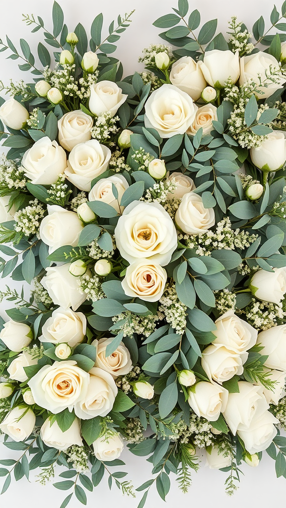 25 Enchanting Sage Green Wedding Ideas to Inspire Your Big Day A beautiful arrangement of white roses with sage green foliage.