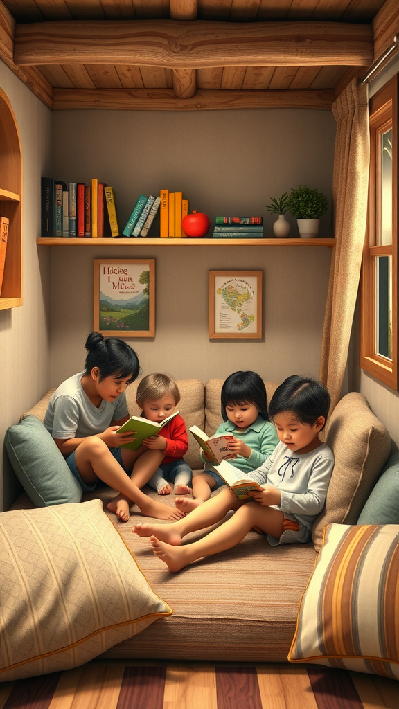 25 Creative Nesting Party Ideas for a Cozy Gathering Children reading books in a cozy nesting corner