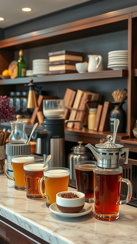 25 Must-Have Items for the Perfect Nesting Party A beautifully arranged warm beverage bar featuring various drinks and coffee equipment
