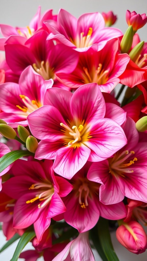 A close-up view of vibrant pink Alstroemeria flowers