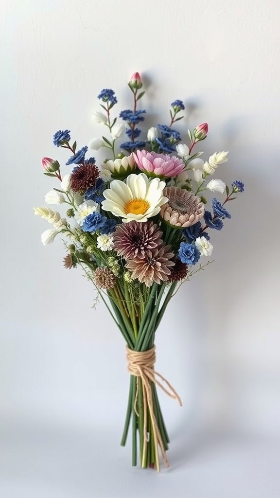 A hand-tied winter posy bouquet featuring a variety of colorful flowers.