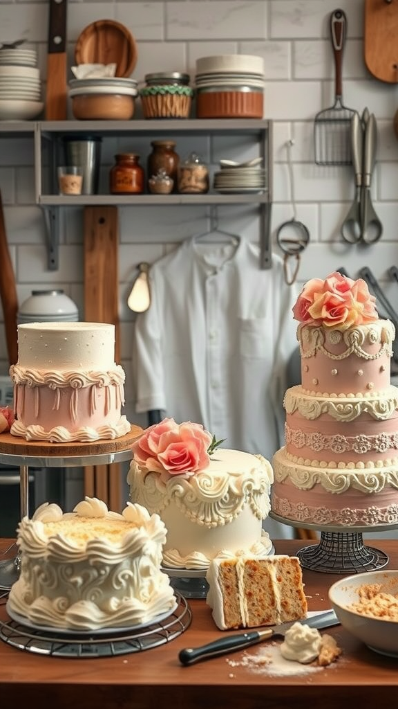 Decorative Rococo cakes with intricate designs and flowers