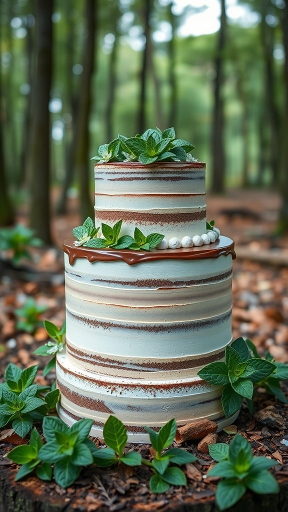 35 Enchanting Forest Wedding Cake Recipes for Your Dream Celebration Chocolate mint cake decorated with mint leaves