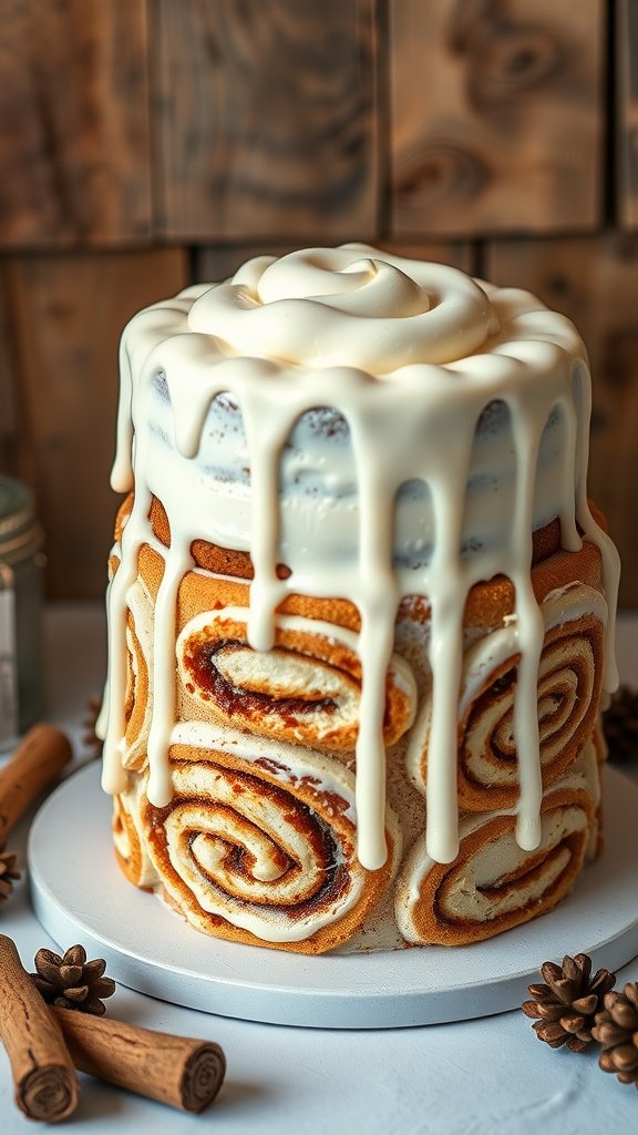 35 Enchanting Forest Wedding Cake Recipes for Your Dream Celebration A beautifully decorated cinnamon roll cake with cream frosting, perfect for a forest wedding.