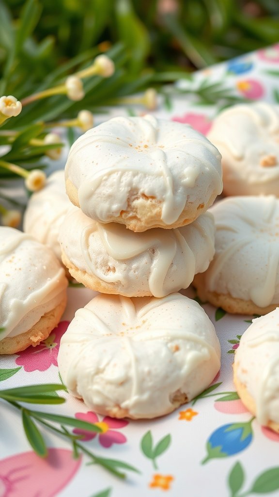 A stack of delicious coconut cream cookies, perfect for Easter tea parties.
