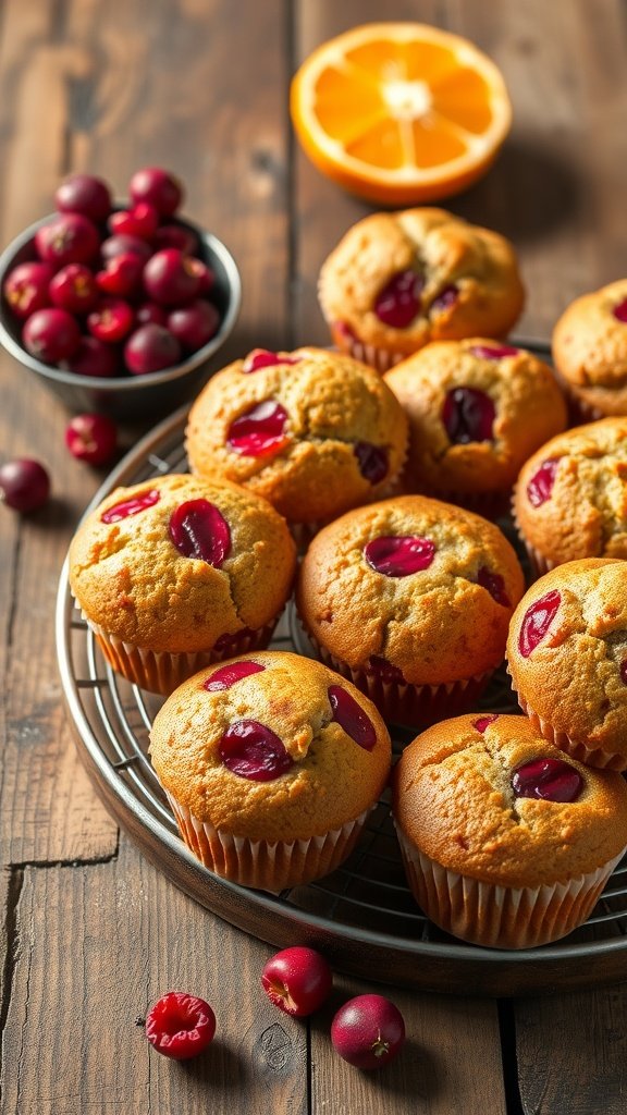 Delicious cranberry orange muffins on a wire rack.