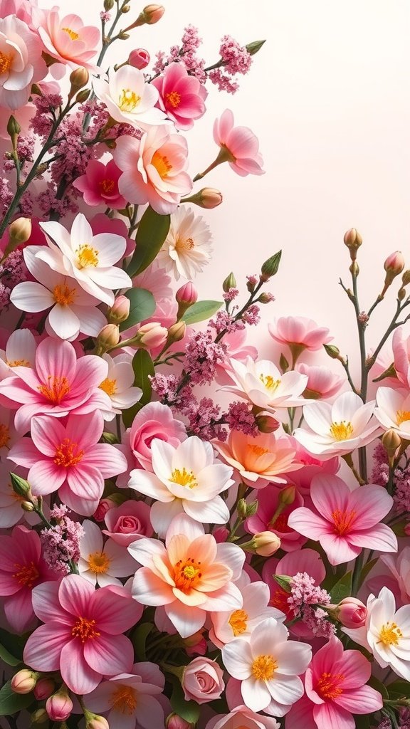 An arrangement of spring wedding flowers in soft pink and white shades