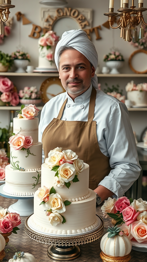 A beautifully decorated Rococo cake with floral designs