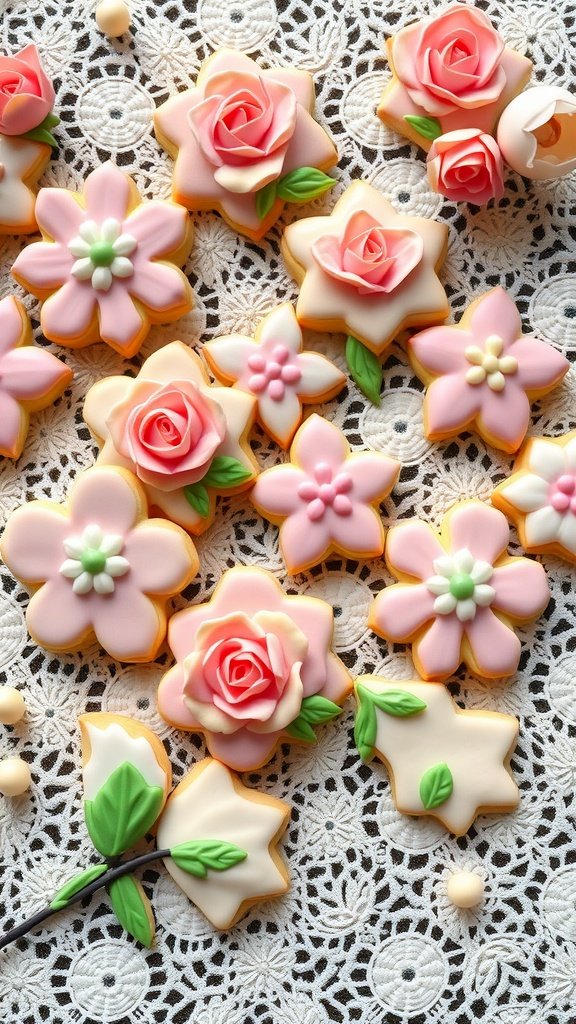 Decorative floral butter cookies, perfect for an Easter tea party. Easter Tea Party Cookies
