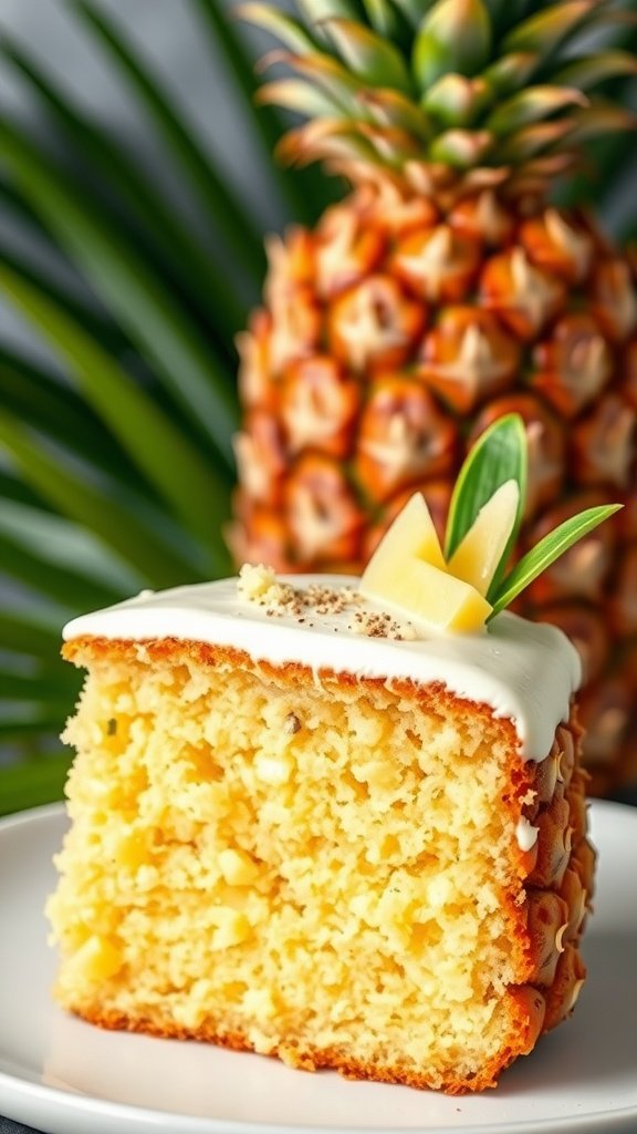 20 Delightful Luau Cake Recipes for Your Tropical Celebration A slice of luau cake with fresh pineapple filling, topped with cream cheese frosting.