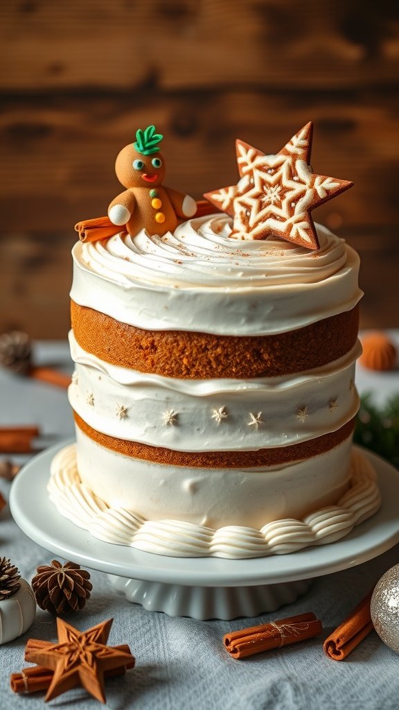 35 Enchanting Forest Wedding Cake Recipes for Your Dream Celebration Gingerbread cake decorated with spiced buttercream frosting and festive toppings.