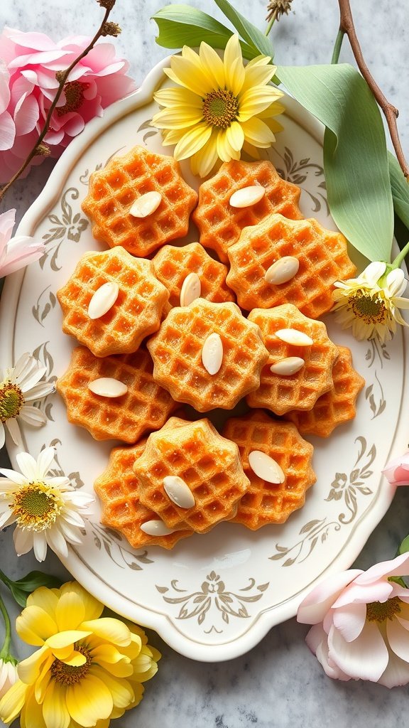 Honeycomb and Almond Cookies on a decorative plate