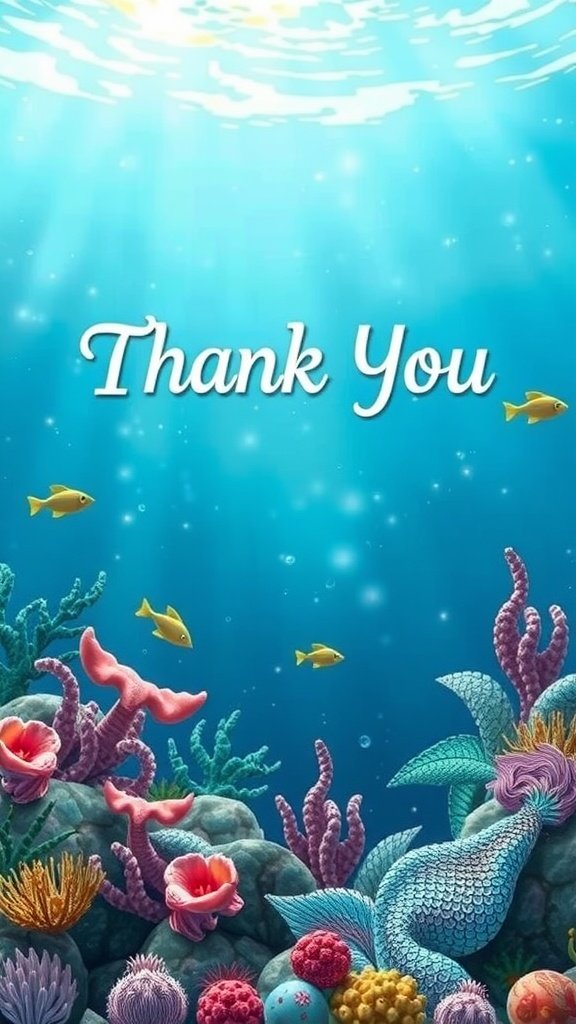 Underwater scene with colorful corals and fish, featuring the text 'Thank You'