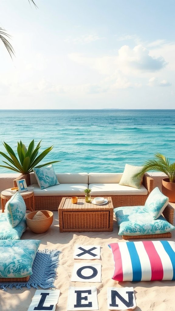 Cozy beachside seating area with ocean-inspired decor for a mermaid party