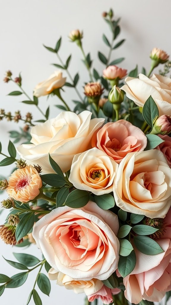35 Stunning Olive Green Wedding Theme Color Schemes A bouquet of blush and dusty rose flowers with greenery