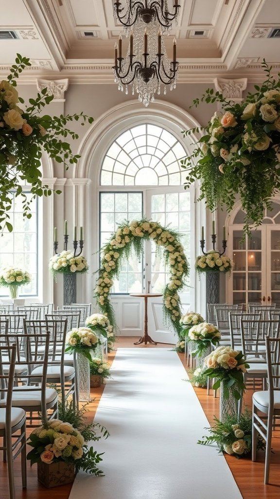 35 Stunning Olive Green Wedding Theme Color Schemes Wedding venue setup featuring olive green and soft grey colors with floral arrangements.
