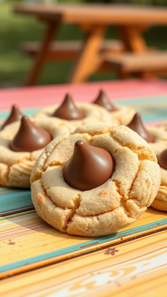 Delicious peanut butter blossom cookies with chocolate kisses