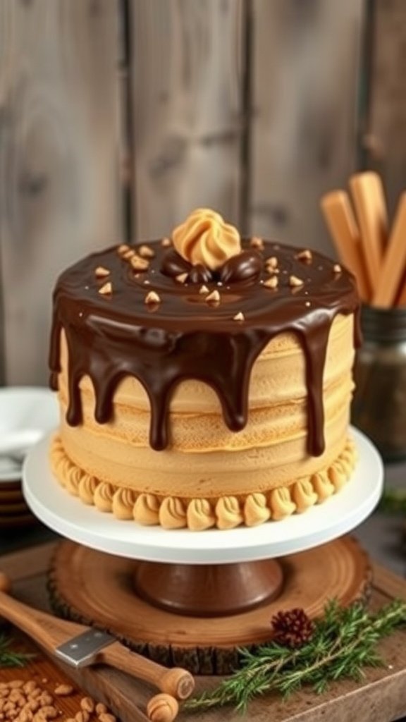 35 Enchanting Forest Wedding Cake Recipes for Your Dream Celebration A beautifully decorated peanut butter cake with chocolate ganache.