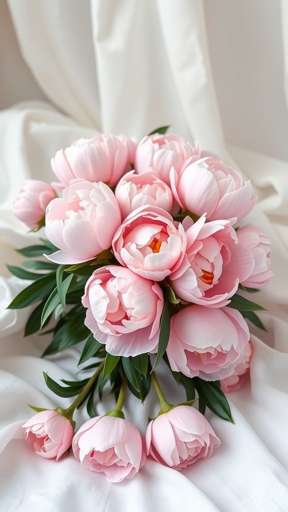 A bouquet of pink peonies on a white background
