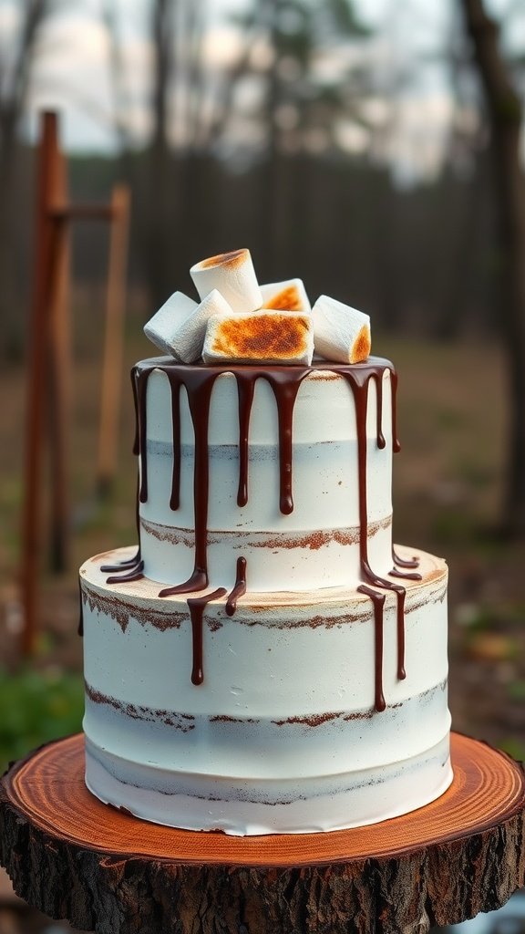 35 Enchanting Forest Wedding Cake Recipes for Your Dream Celebration A rustic s'mores inspired wedding cake