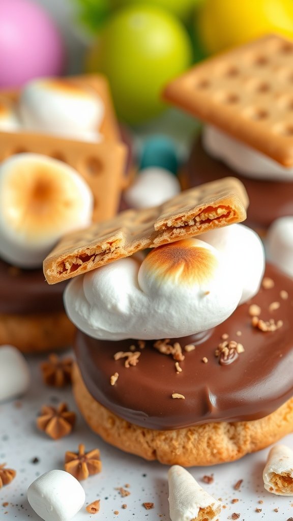 Delicious s'mores cookies with marshmallows and chocolate, perfect for an Easter tea party.