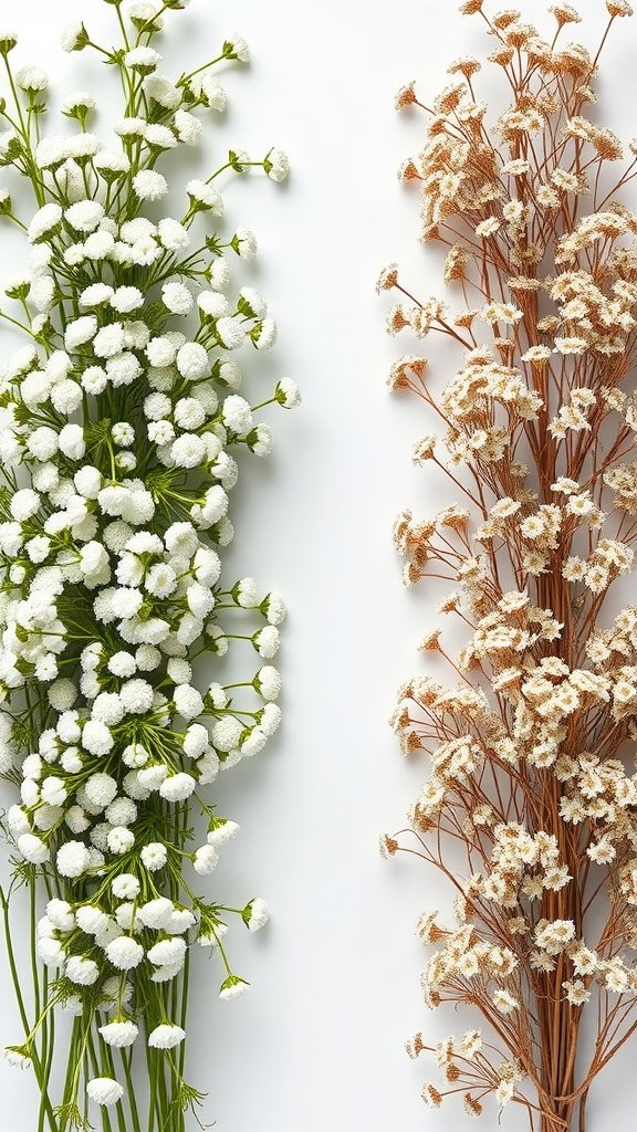 Image showing fresh and dried baby’s breath flowers side by side.