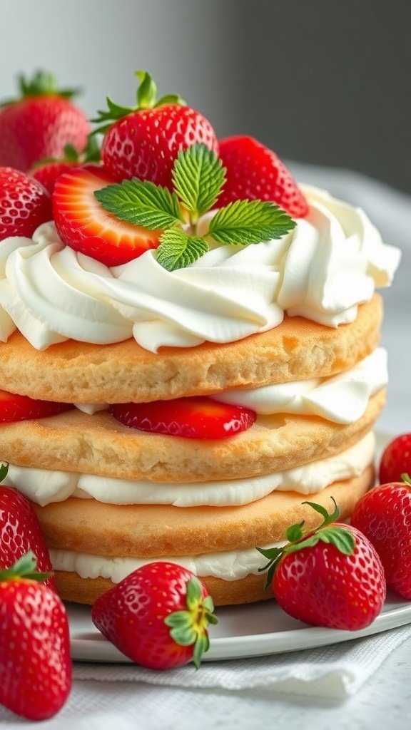 Strawberry Shortcake with fresh strawberries and whipped cream