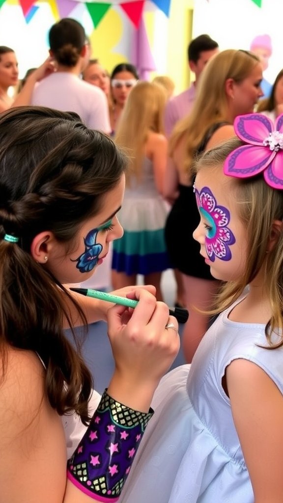 A child getting a mermaid face painting at a party