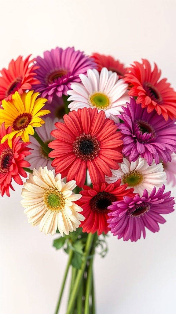 A vibrant bouquet of winter Gerbera daisies in various colors.