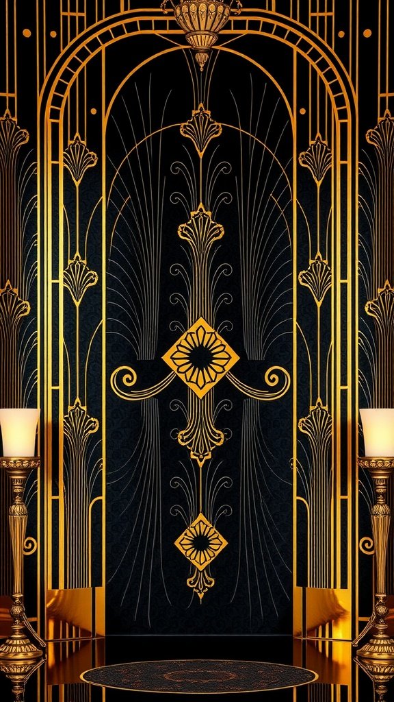 35 Stunning Wedding Wallpaper Ideas to Transform Your Venue Art Deco wedding wallpaper design featuring golden accents and intricate patterns
