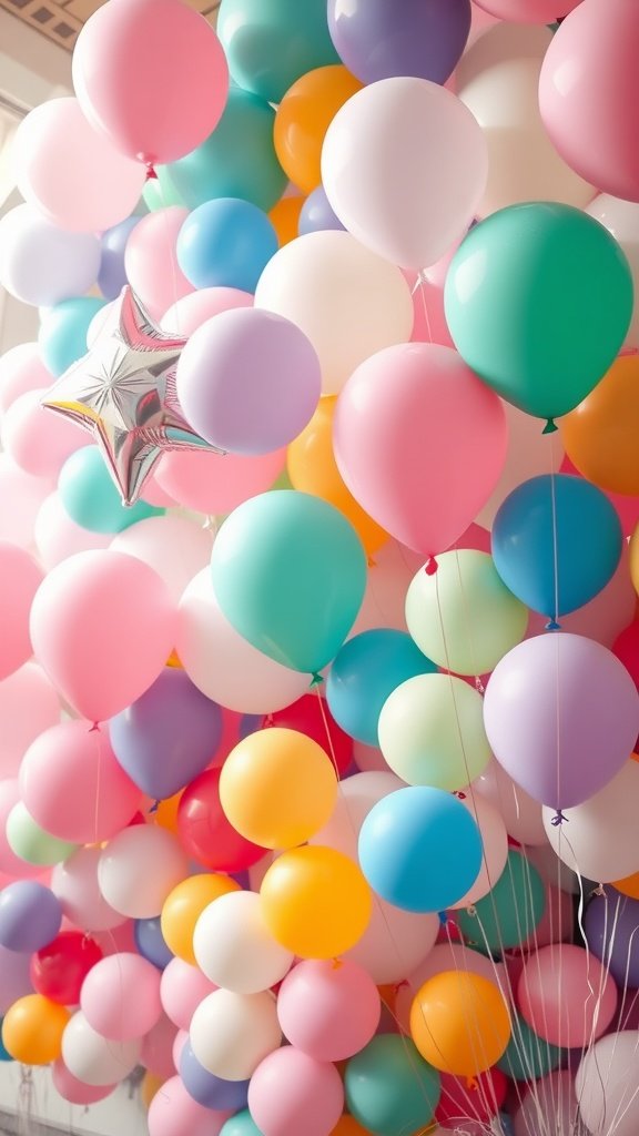 A vibrant display of colorful balloons in a variety of shapes and sizes