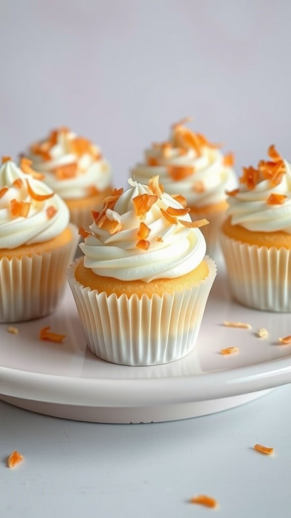 Coconut cream cupcakes with creamy frosting and toasted coconut topping