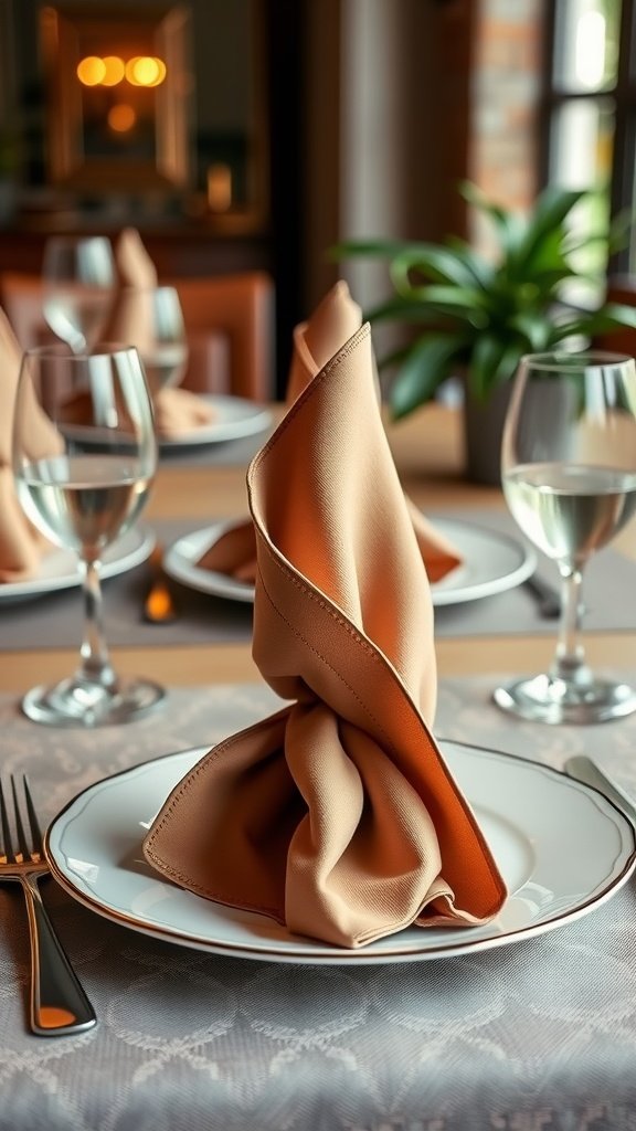 Elegant napkin folding technique at a bridal shower table setting